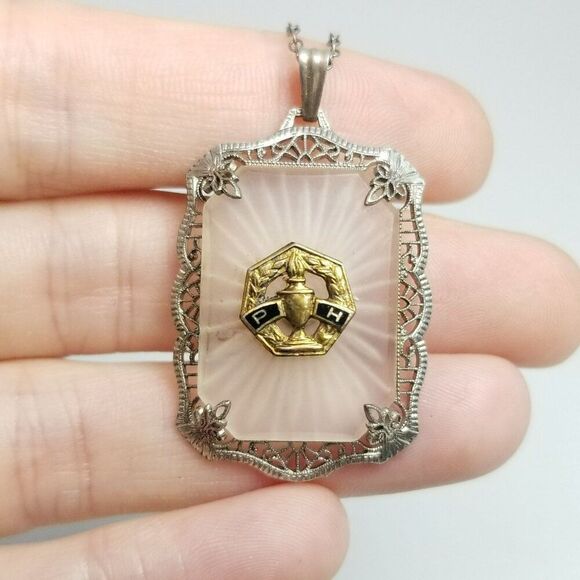 Vintage P&H Sterling Silver P&H Fraternity Sorority Pendant Necklace, Art Deco - Picture 7 of 7